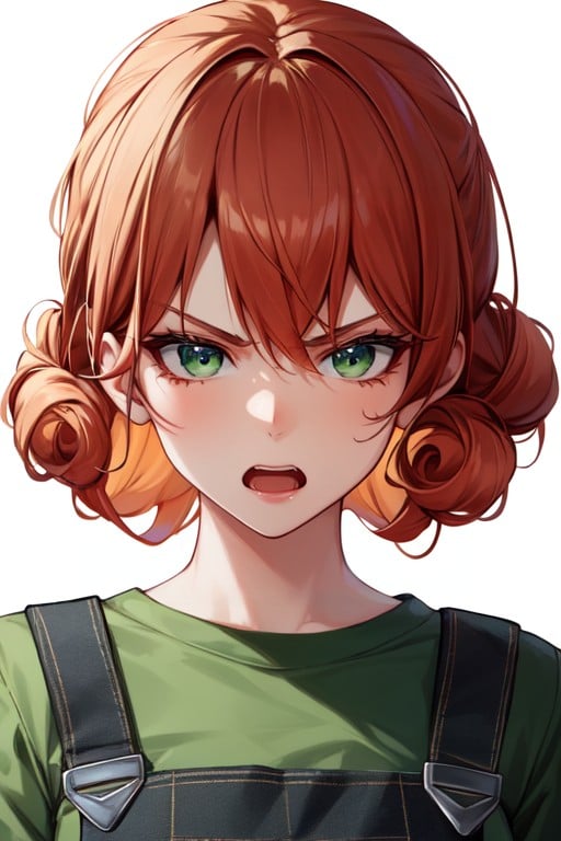 Brown Bib Overalls, Red Curly Hair, Green EyesAI黄漫