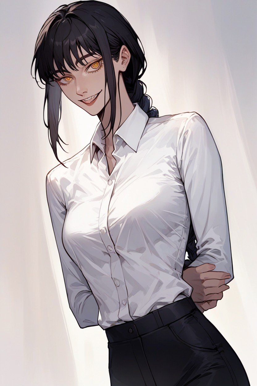 Black Office Pants, Feliz, Makima From Chainsaw Man With Black Hair Travesti IA Pornô