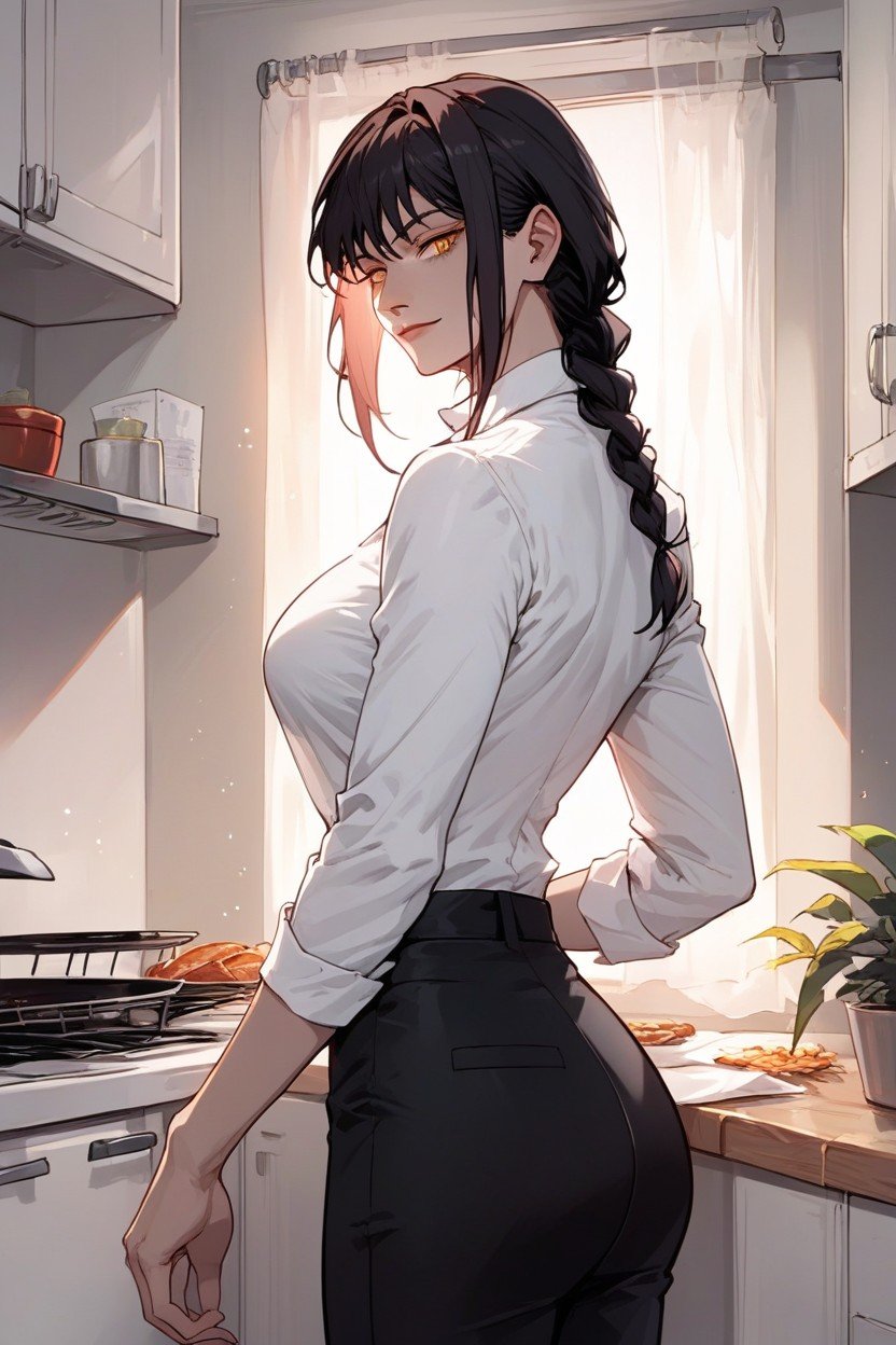 White Office Shirt, Black Office Pants, Kitchen Hentai IA pornografia