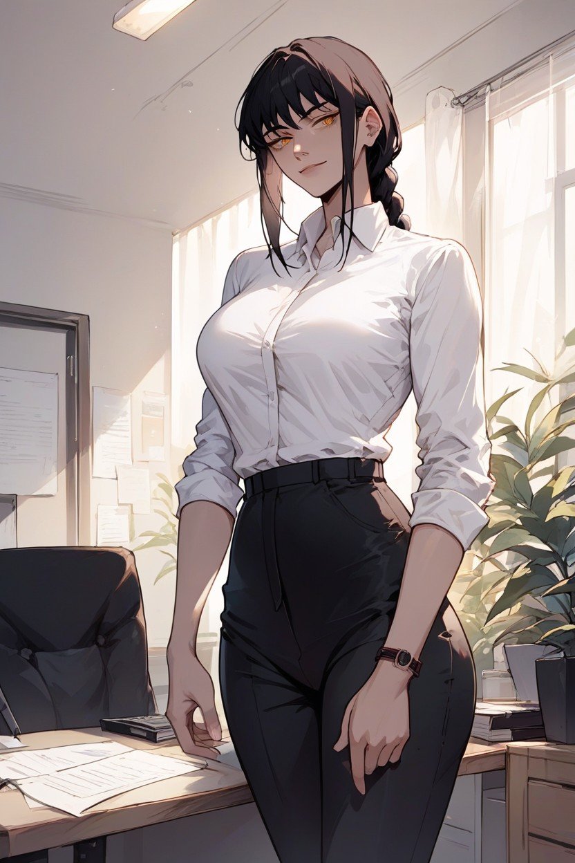 Bedroom, Sorrindo, Black Office Pants Hentai IA pornografia