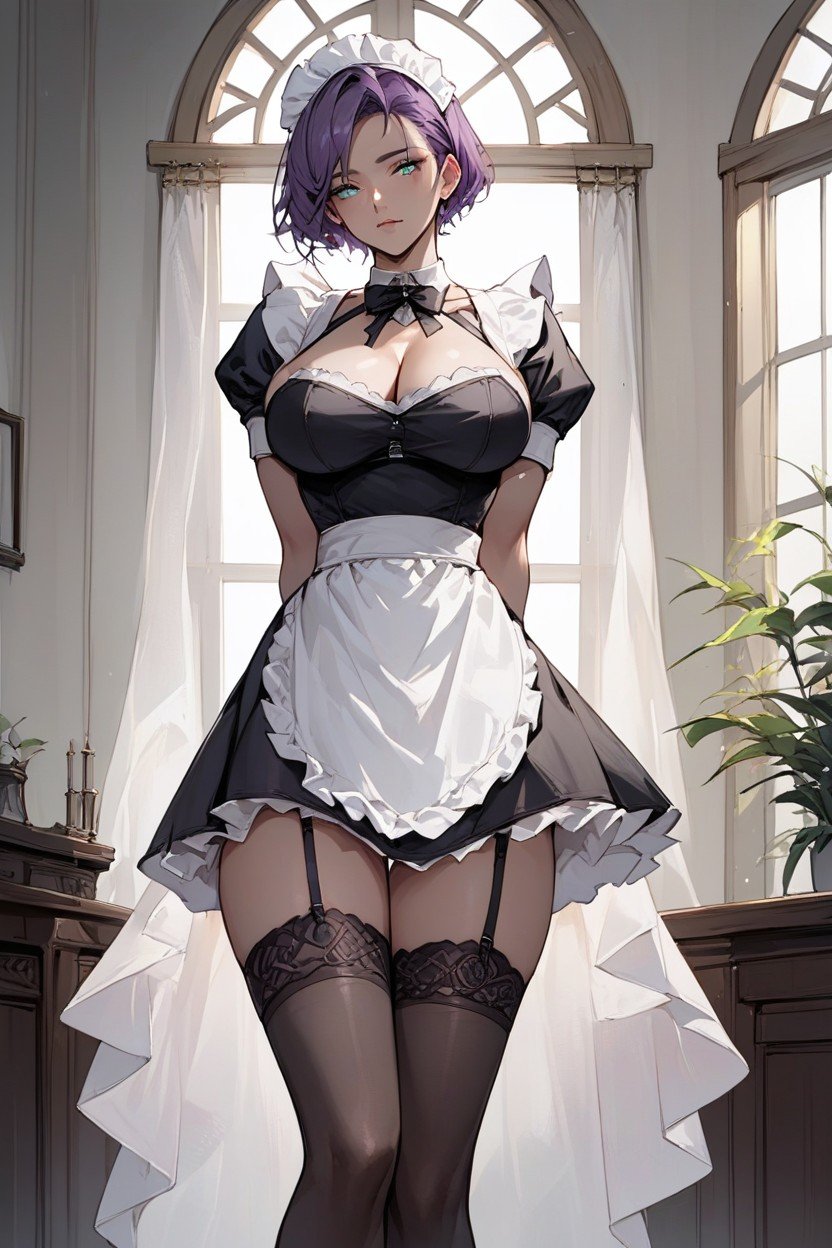 Black Maid Outfit, Courte Longueur, WomanPorno IA transsexuelle