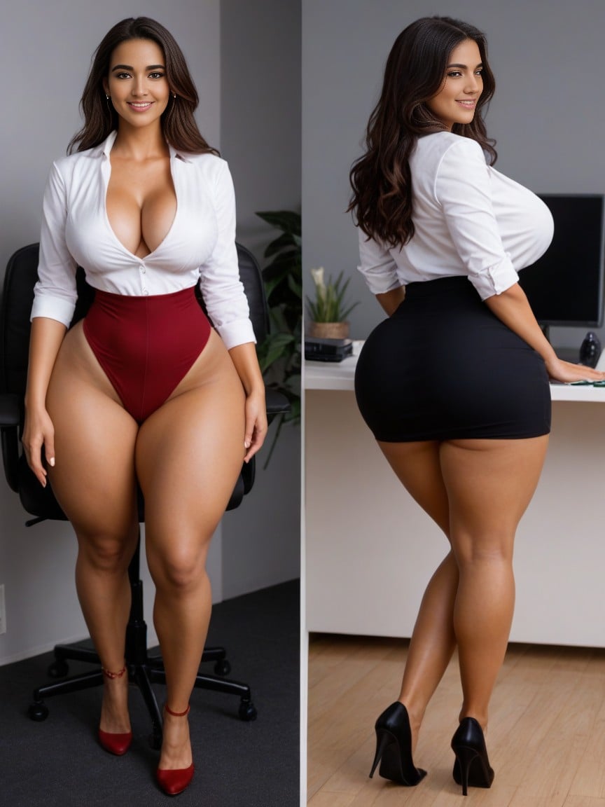 Perfect Breasts, Office, Thick Calves Shemale AI Porn