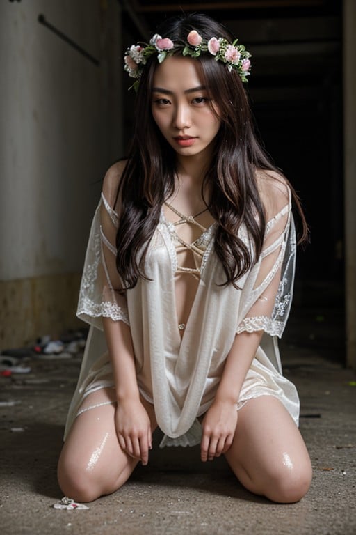 Jav, Extremely Pale Skin, Satin Nightgown쉬메일 AI 포르노