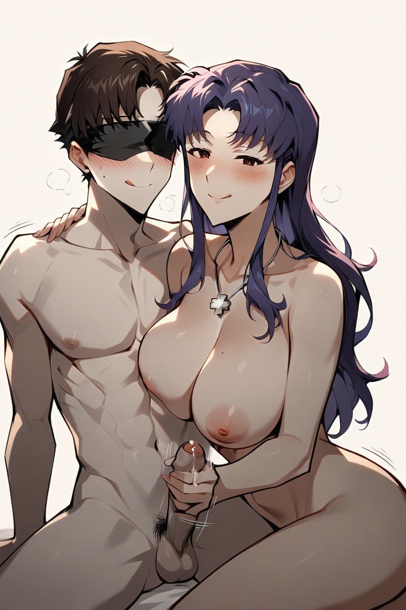 Handjob, One Female And One Male, Misato Is Taller Than MalePorno IA Hentai