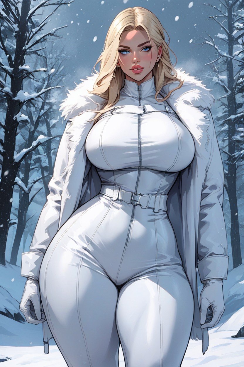 Thick Thighs, White Fur Coat, WaistPorno IA transsexuelle