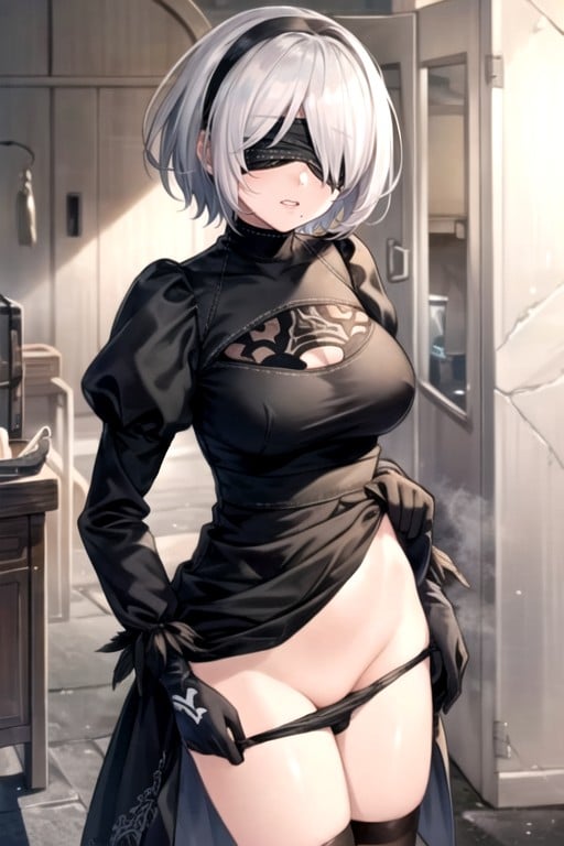 Yorha No.2 Type B (nier: Automata), Naked, Pulling Down Panties Shemale AI Porn