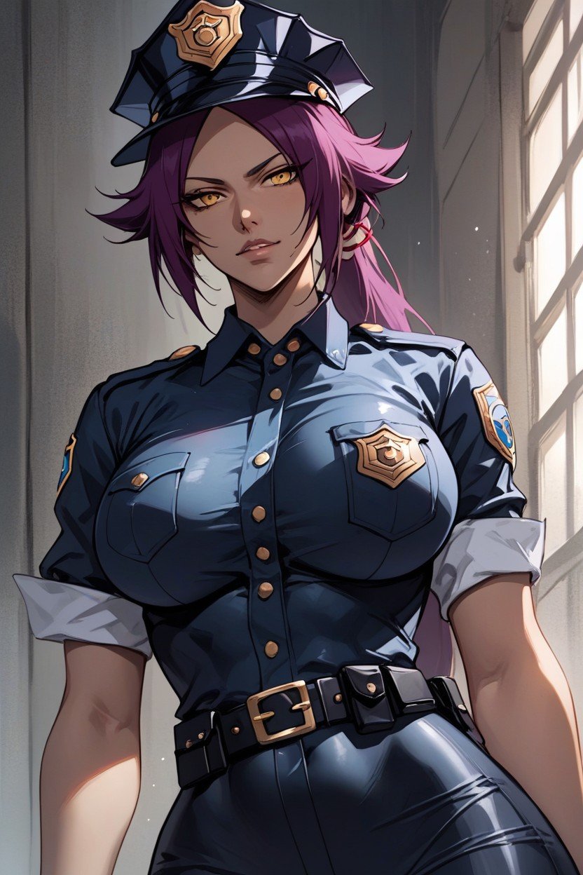 Yoruichi From Bleach, Ville Asiatique, Costume De PolicePorno IA Hentai