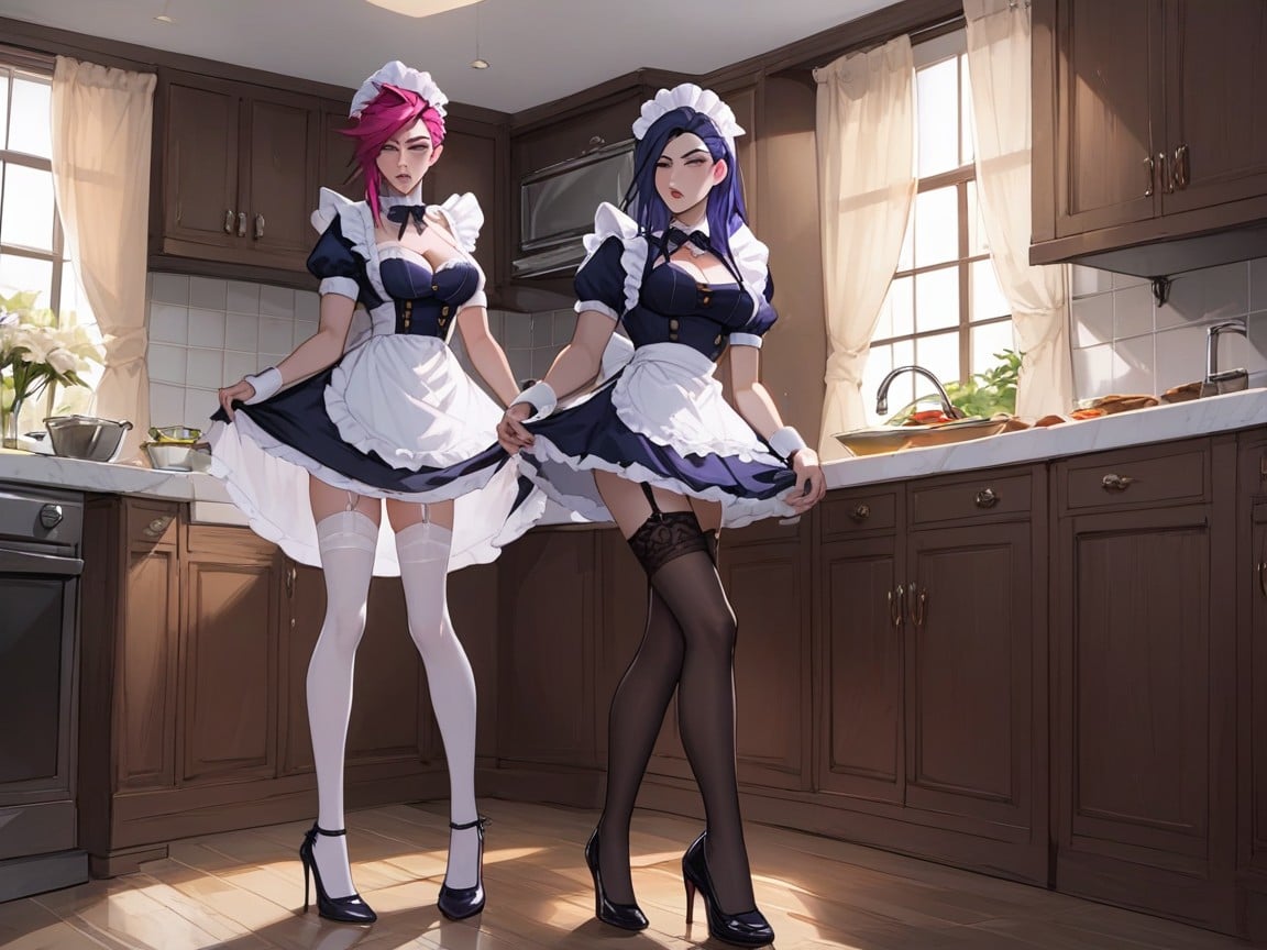 小臀, Making Out In Kitchen, Vi Amd Caitlyn League Of Legends Maid OutfitAI黃漫