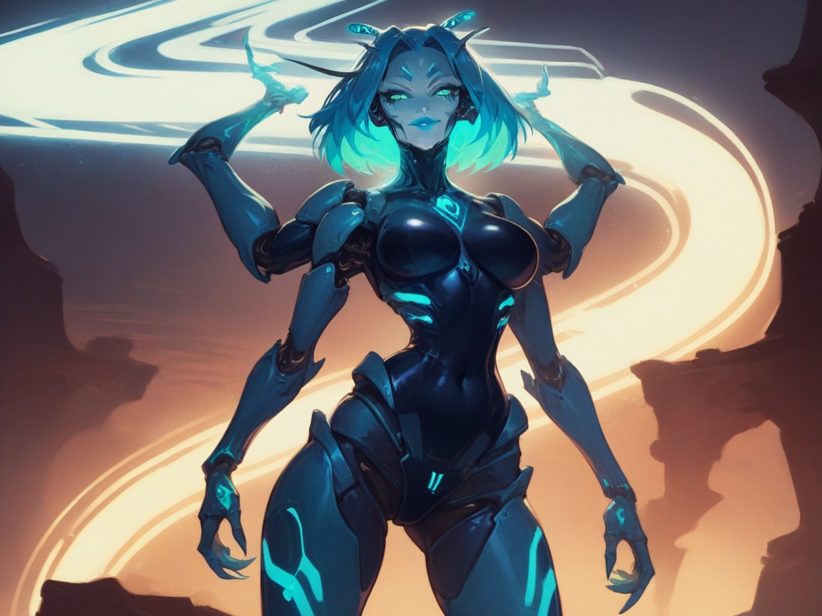 Saturated Colors, Blue Eyes, Sloped Shoulders Hentai AI Porn