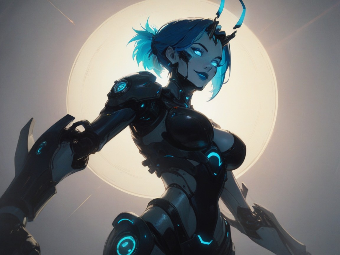 Holographic Blueprints In Foreground, Alien Technology, Sloped Shoulders Hentai AI Porn