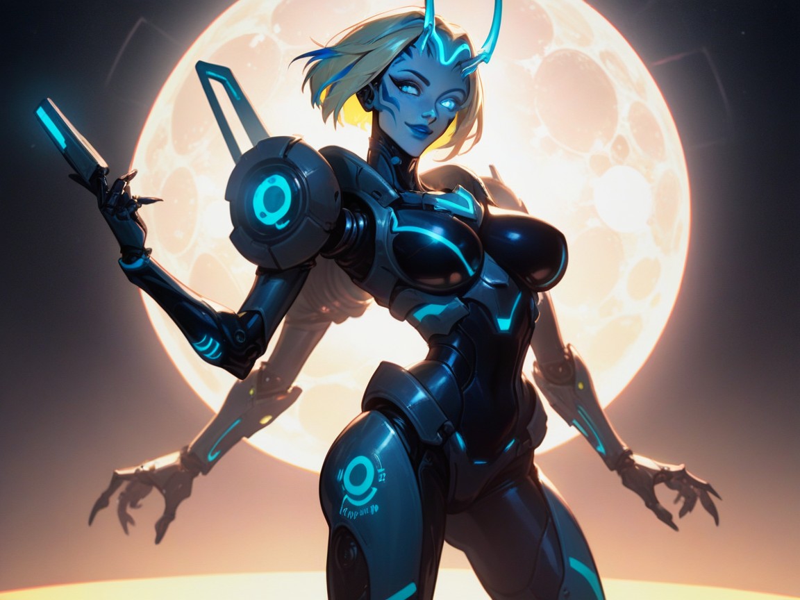 Alien Technology, Blue Eyes, Happy Face Hentai AI Porn