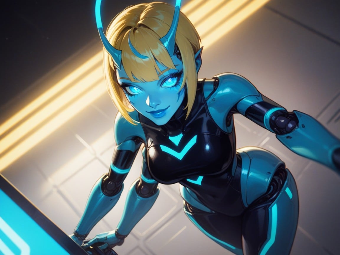 One Woman, Extra Robot Arms, Glowing Eyes Hentai AI Porn