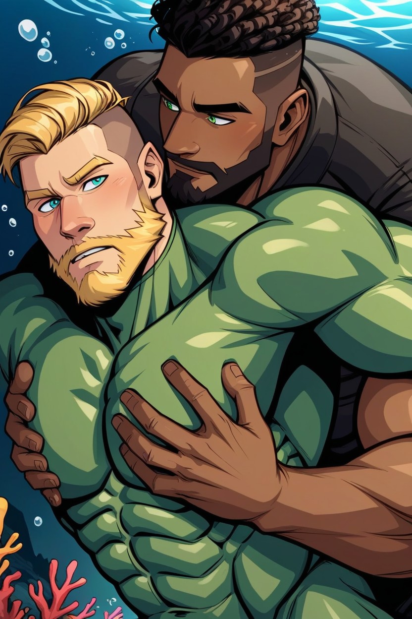 +, Green And Yellow Bodysuit, Dark Skin ゲイAIポルノ
