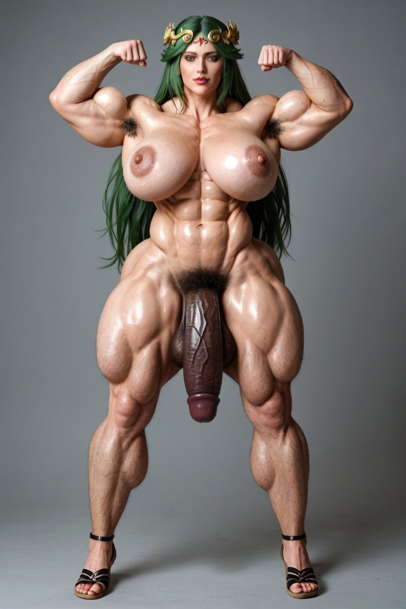 Thick Thighs, Her Testicles Hang Down Between Her Legs, Milf 쉬메일 AI 포르노