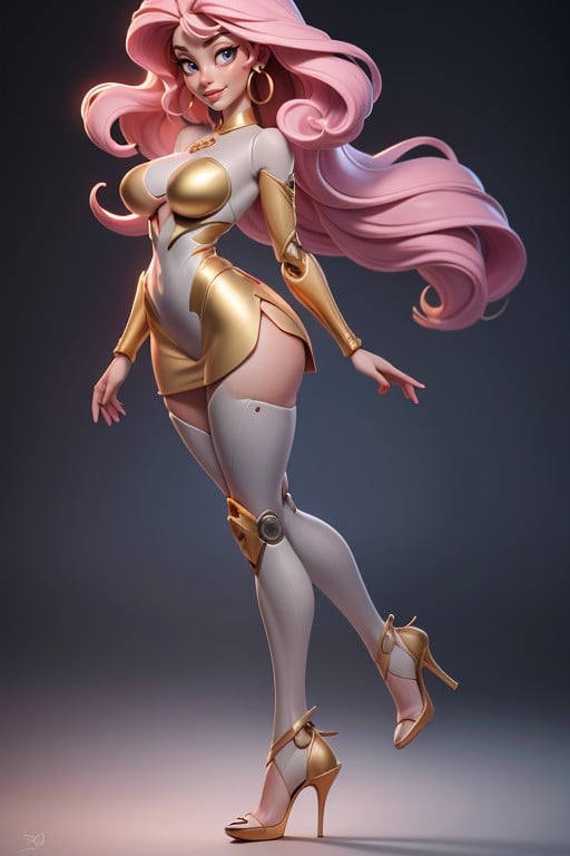Long Pink Hair Bangs, Looking At Viewer, Tall Platform Stiletto Heels Hentai AI Porn