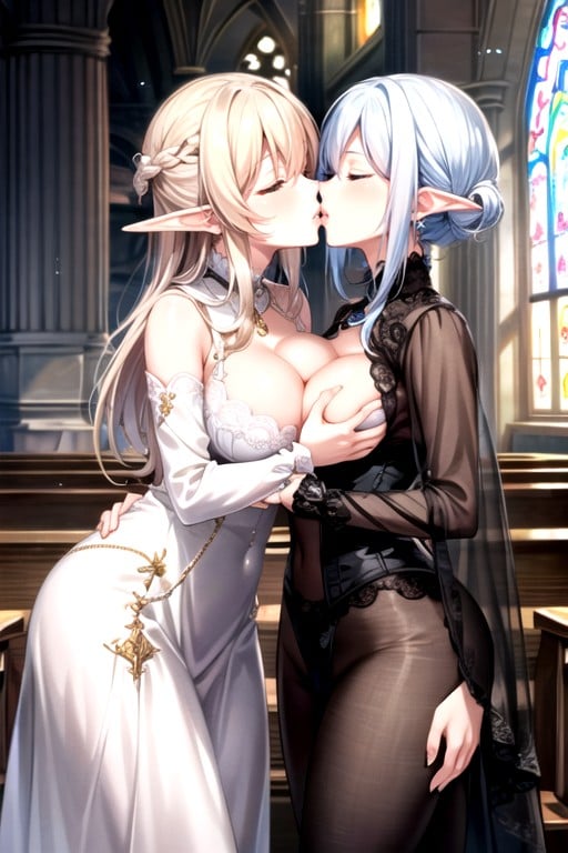 Church Setting, Rounded Ass, Long White Dress Shemale AI Porn