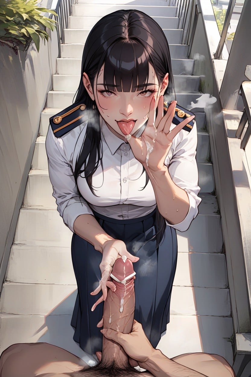 Sitting On Stairs, Pussy Juice Stain, Nsfw Hentai AI Porn