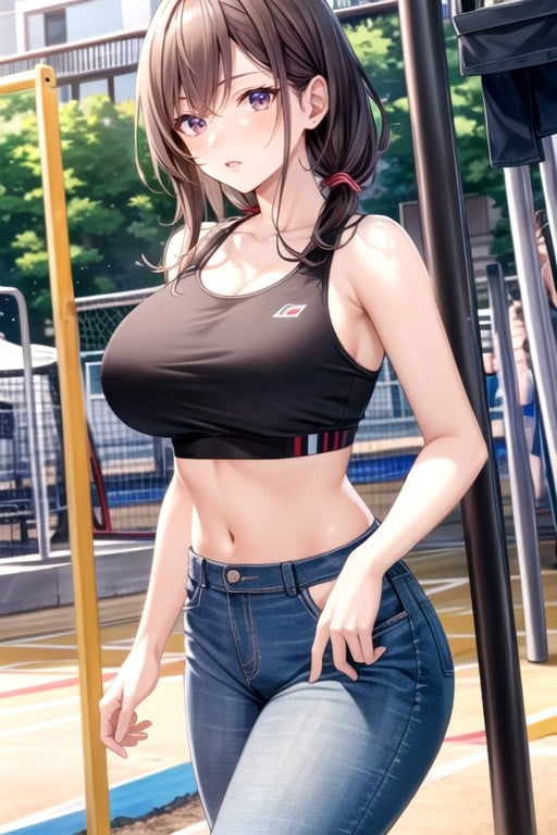 Bust Shot, Jeans, Sports Bra Hentai AI Porn