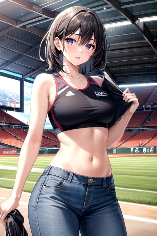 Athletics Stadium, Jeans, Sports Bra쉬메일 AI 포르노