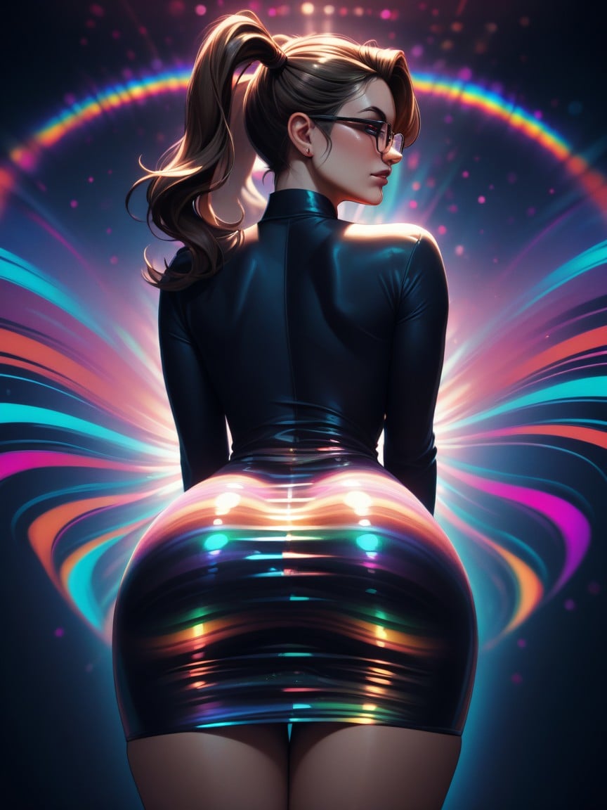 Glasses, Tight Psychedelic Dress, Ass FocusニューハーフAIポルノ