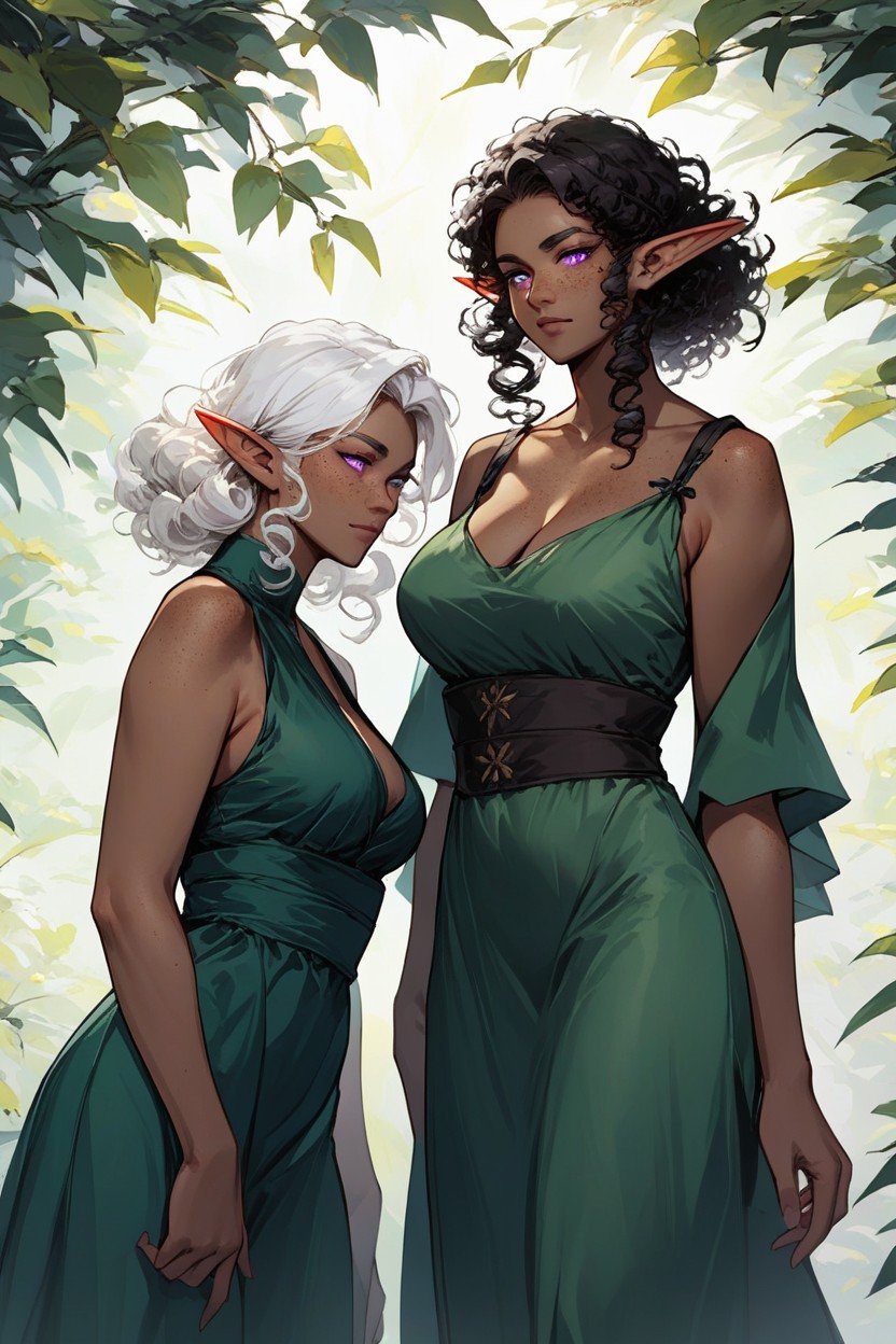 Elf Ears, Two Women, Purple EyesAI獸人黃片