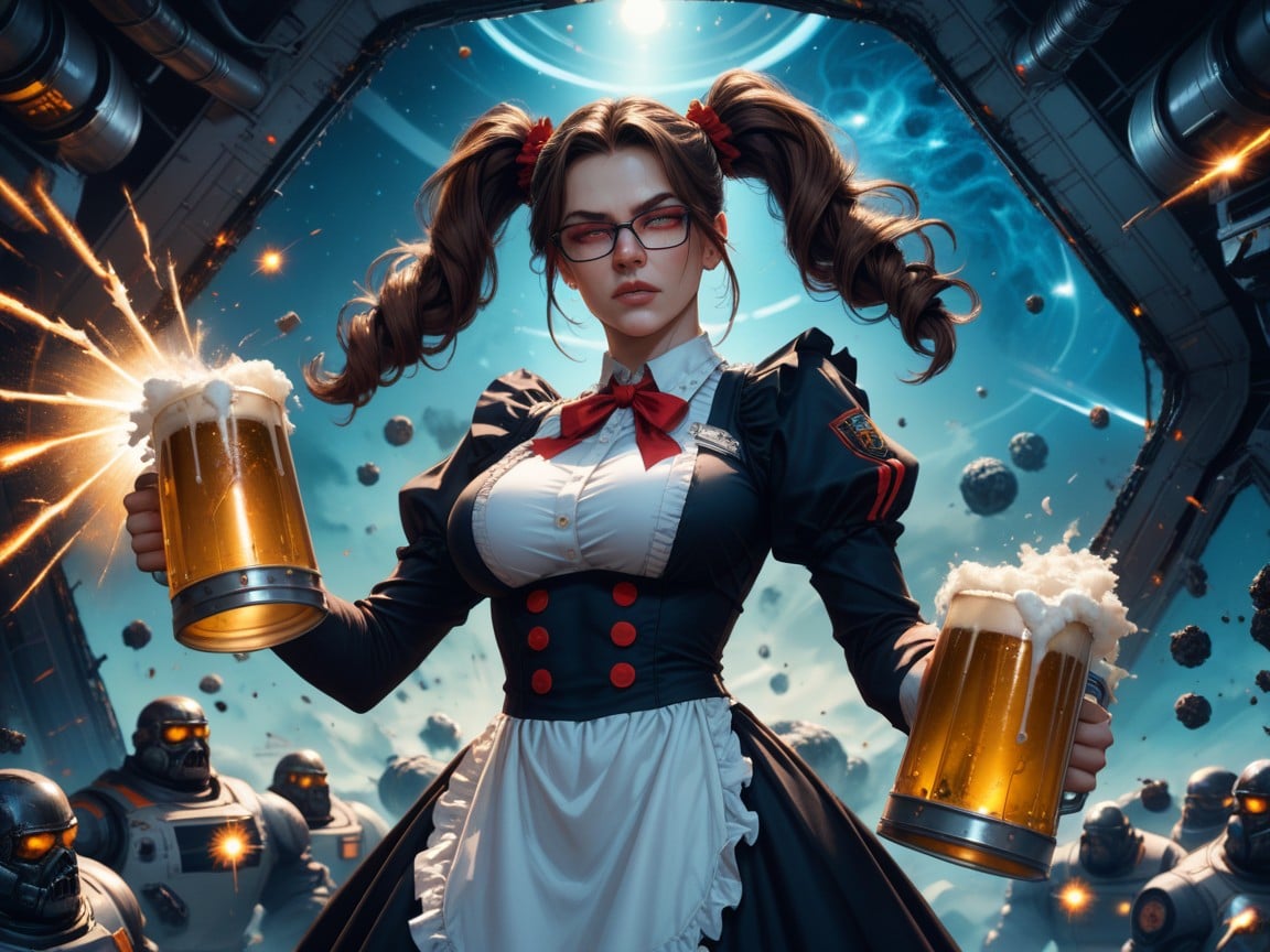 Nuclear Blast, German Barmaid Outfit, Brunette Pigtails쉬메일 AI 포르노