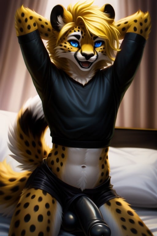 Femboy , No Black Fur On Ears, Laying On Bed Furry AI Porn