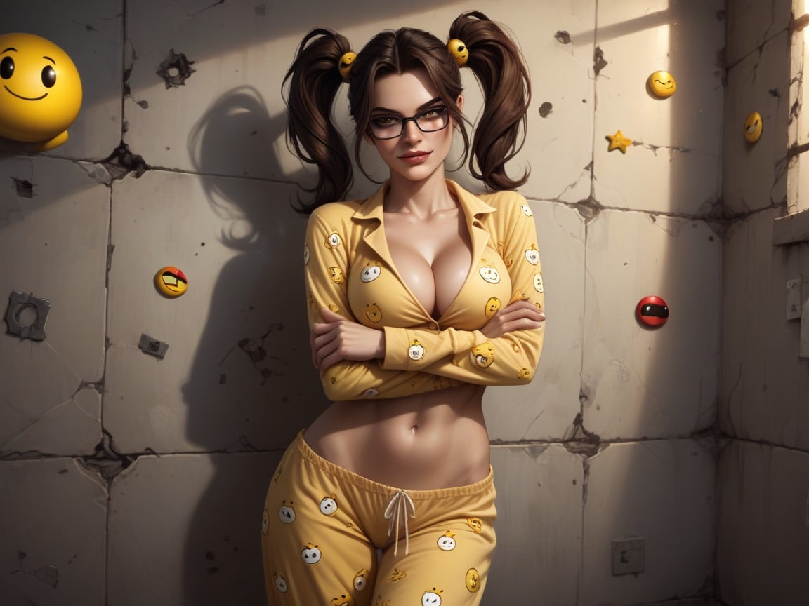 Smiley Face Pajamas, Bedroom, GlassesPorno IA transsexuelle