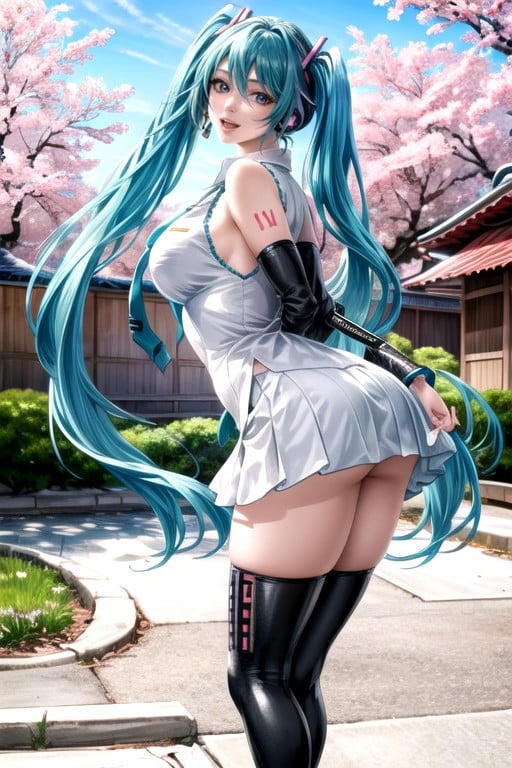 Bending Over, Hatsune Miku, Arms Behind Back Shemale AI Porn