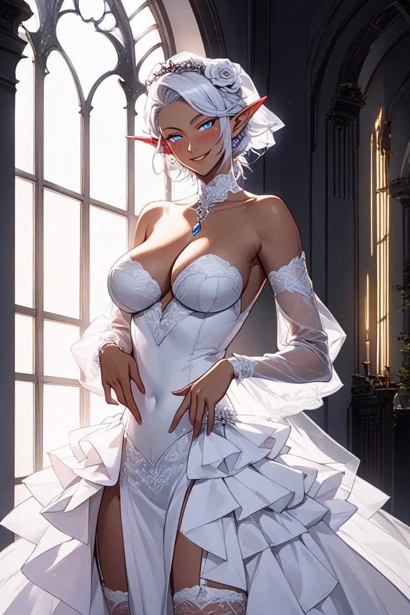 Modell, Wedding Dress, Weißes HaarHentai KI Porno