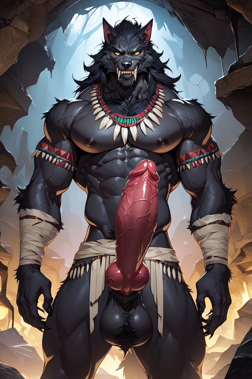 Werewolf, Big Cock, Tribal Wear Shemale AI Porn