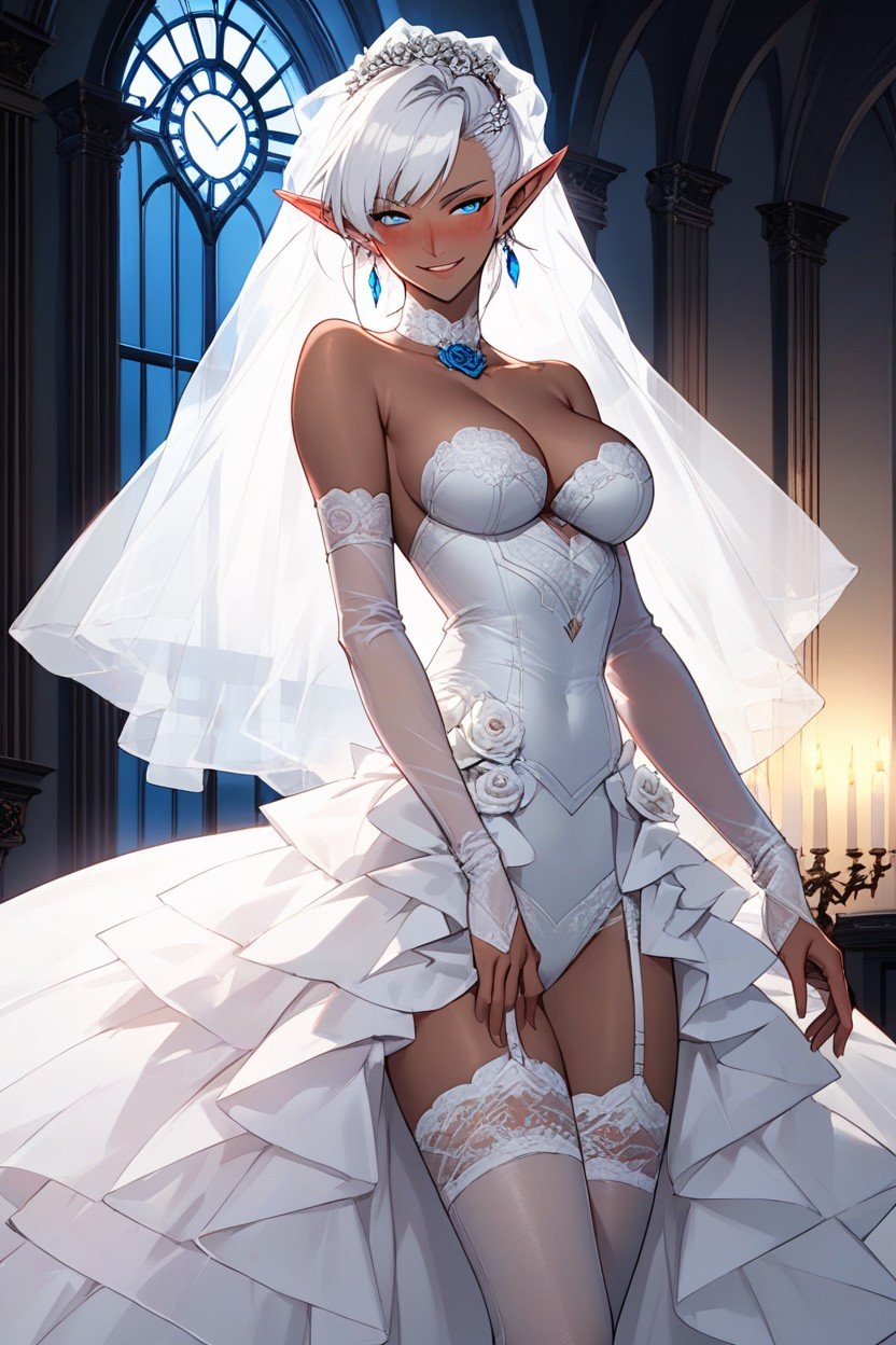 Robe De Mariée, Dark Elf, Cheveux Très CourtsPorno IA Hentai