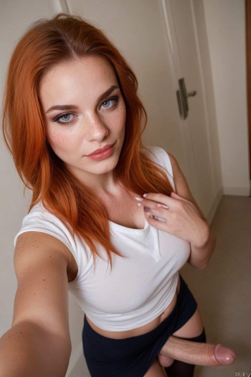 Ginger, Freckles, School Clothes Travesti IA Pornô