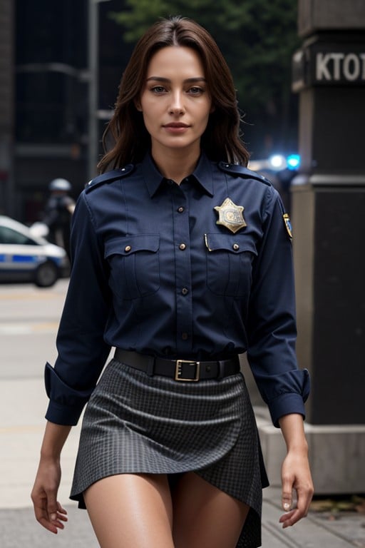 A Woman In A Torn Full-length Police Uniform There Is No Underwear Under The SkirtファーリーAIポルノ