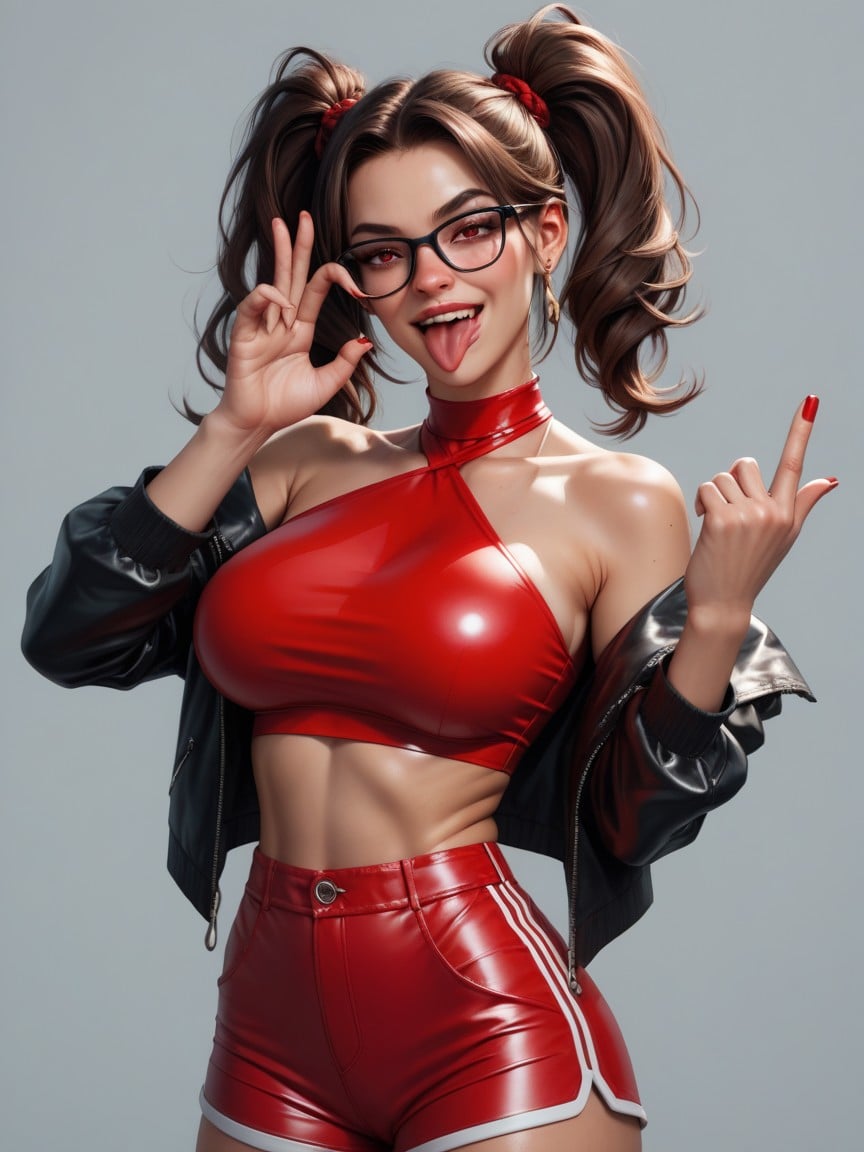 Glasses, Grinning, Tongue Sticking Out Shemale AI Porn