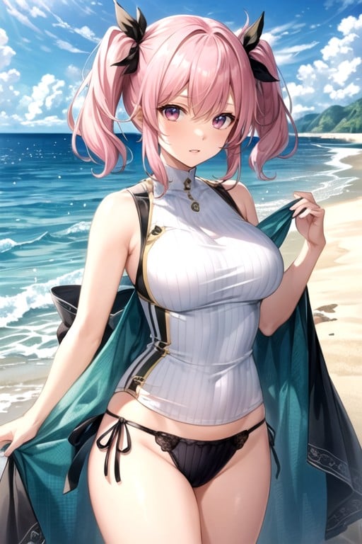 Ribbed Panties, Pink Hair, Twin TailsPorno IA Hentai