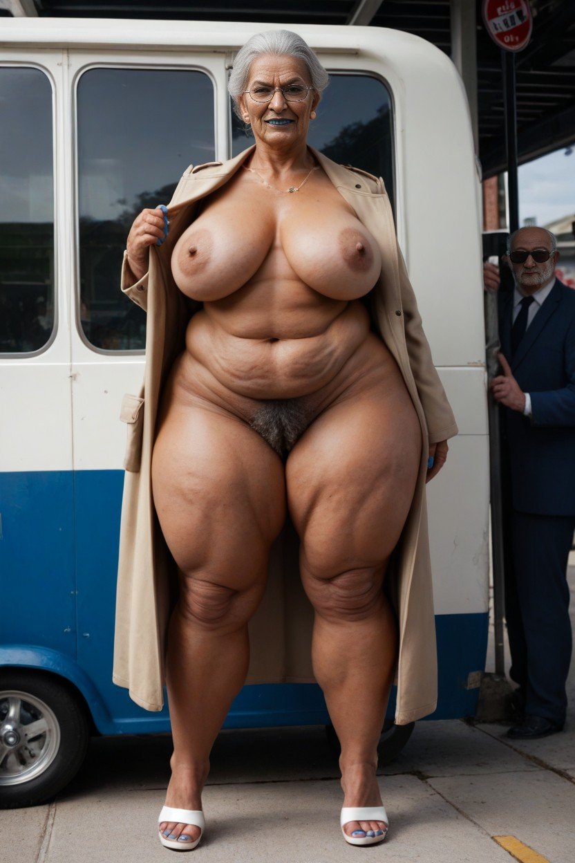 Ssbbw, Arrêt De Bus, Blue Trench CoatPorno IA transsexuelle