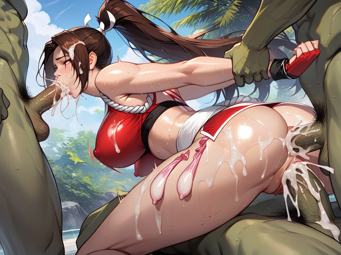 Cum Out Of Mouth And Nose, Oral Sex, Arms Pulling By Men Hentai AI Porn