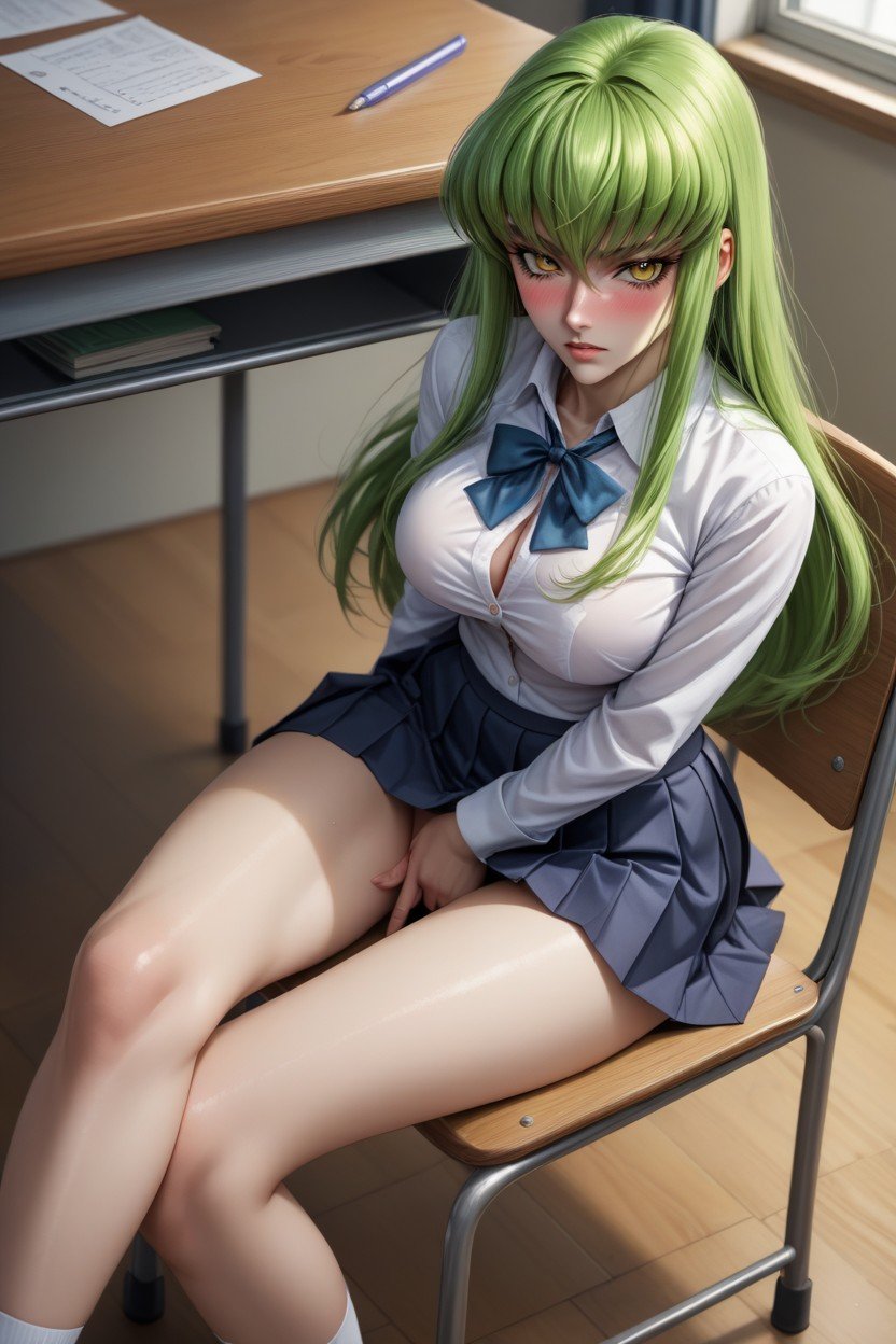 School Button Up Shirt, Embarrassed , Sitting At Table Shemale AI Porn