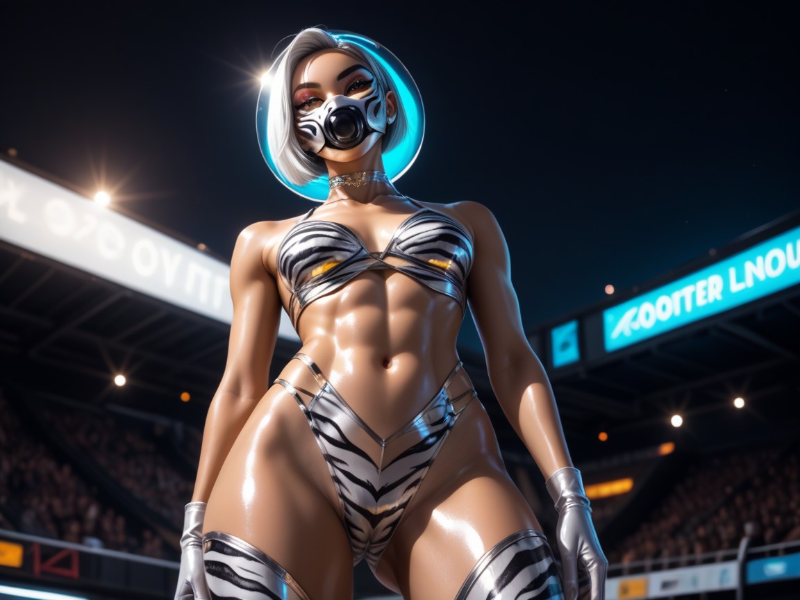 Firm Breasts, Dyed Silver Bobcut Hair, Rim Lighting Latina AI Porn