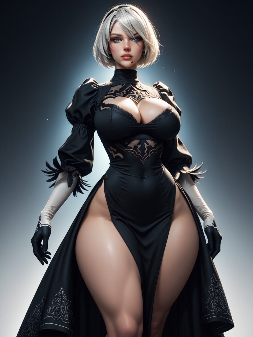 Massive Ass, B From Nierautomata With Her Black Dress, Rounded Breasts Транссексуалы AI порно