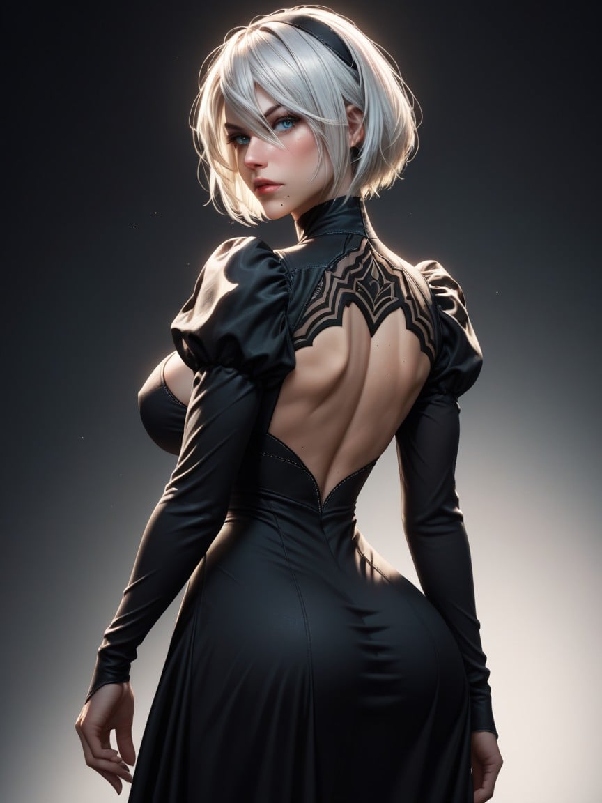 Rounded Breasts, B From Nierautomata With Her Black Dress, Rounded AssニューハーフAIポルノ