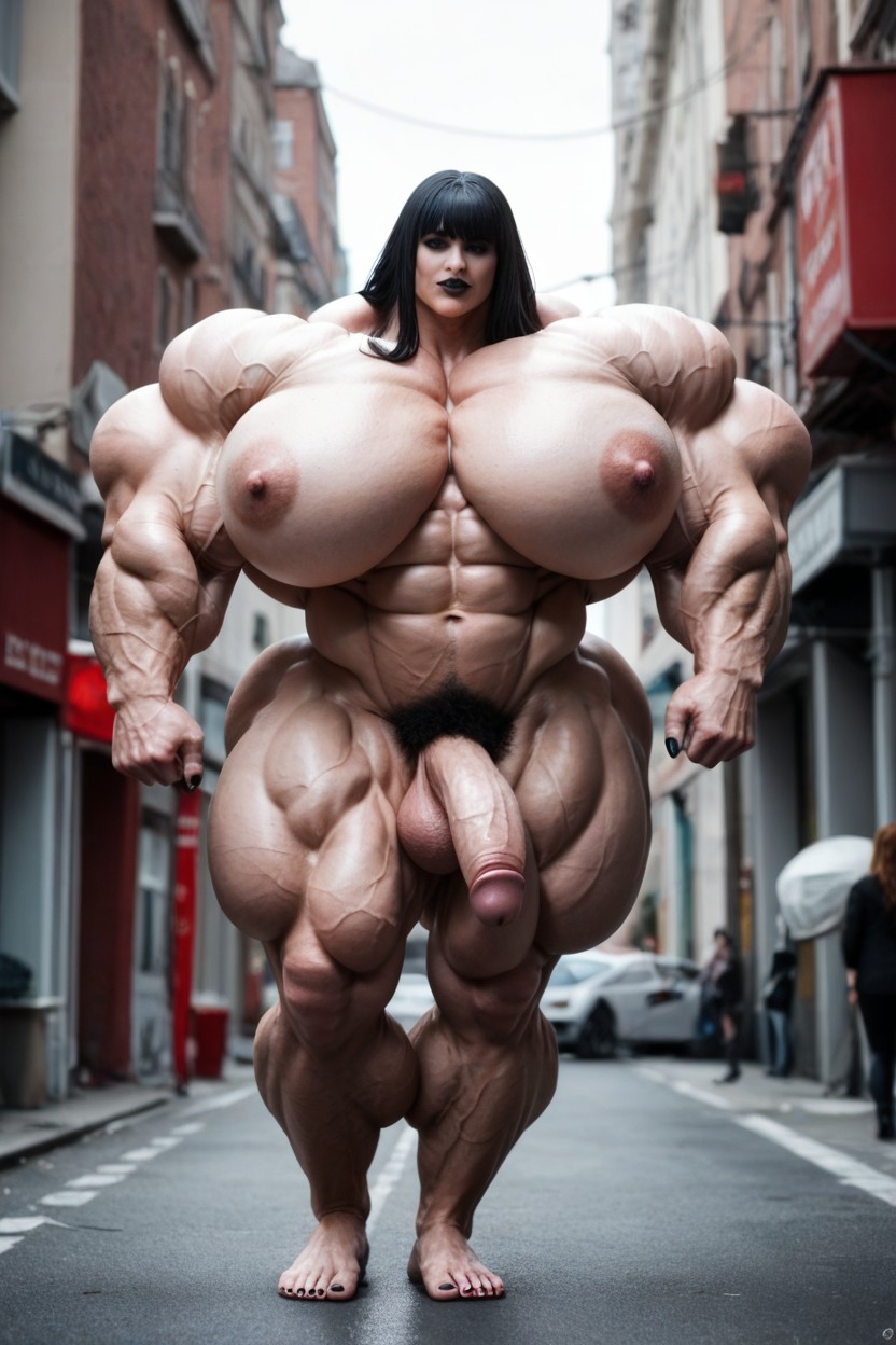 Medium Penis, Hyper Gigantic Muscles, Gray Skin Porno IA transsexuelle
