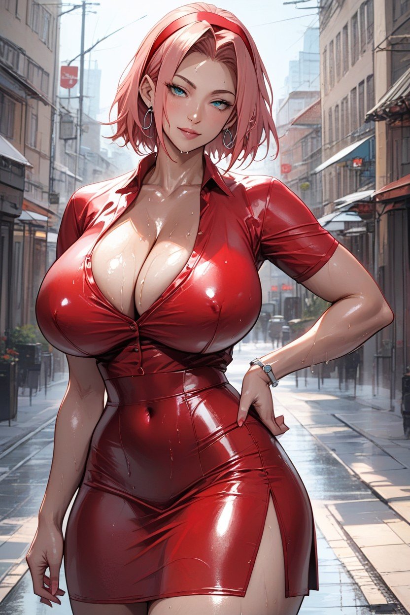 Perfect Figure, Red Shirt, Saggy BreastsAI黃漫