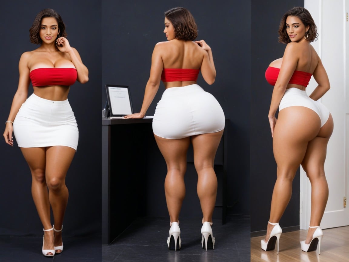 Beautiful Latina Woman Wearing White Skirt, Full Body Shot, Massive AssニューハーフAIポルノ