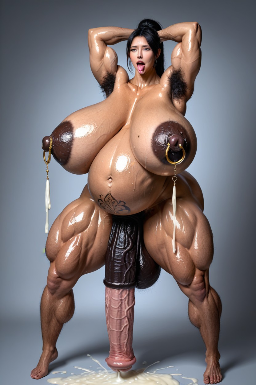 Expansión De Senos, Massive Gold Nipple Rings, Cum Spewingequin Cock Porno asiático IA