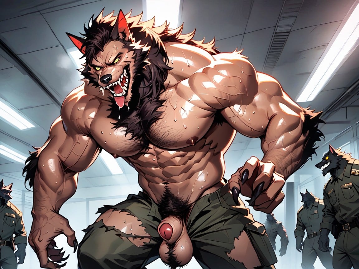 Blowjob (3rd Person), The Werewolf Is Covered In Chestnut Colored Fur, Many People Around AI Gay Porn
