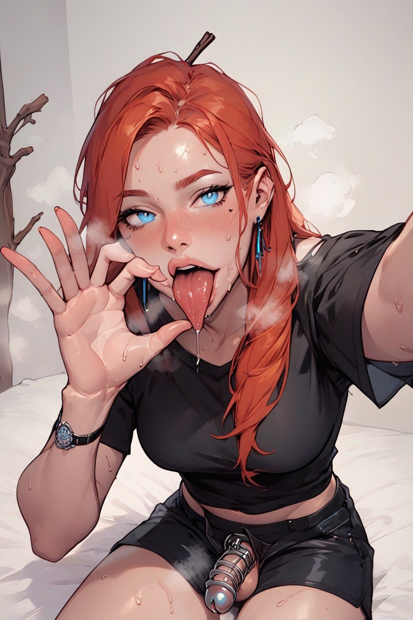 Selfie, Drooling, Stick Tongue Out Shemale AI Porn