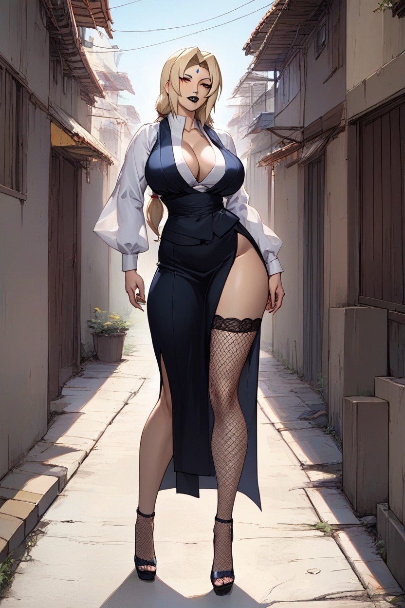 Empty Alley Nighta Sexy Look In The Background Are Tsunade, Fishnet Stockings, Temari From Naruto And All Dressed As WhoresAI黃漫