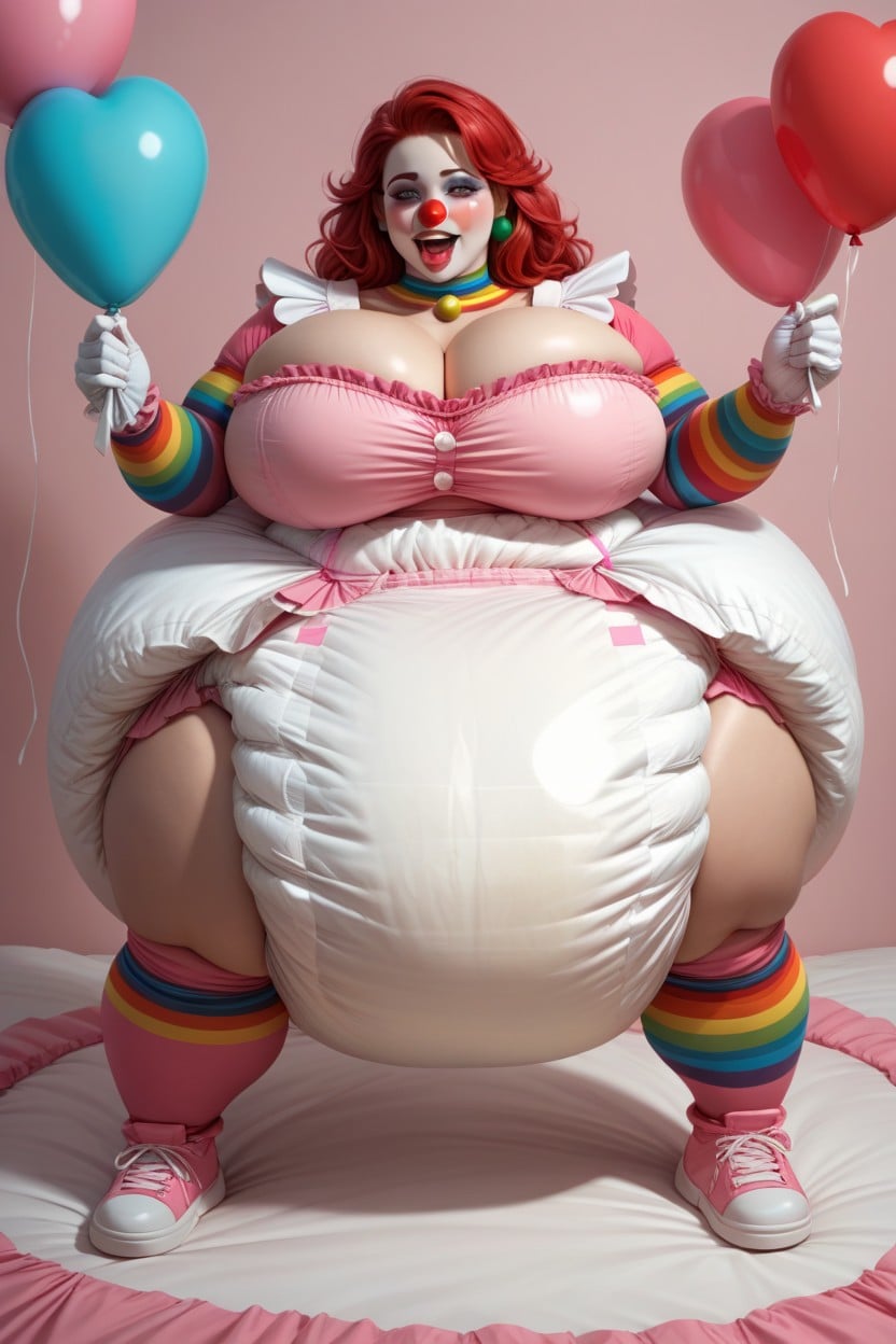Abdl, Pink Balloons Around Her, Hyper Full Diaper BBW AI Porn